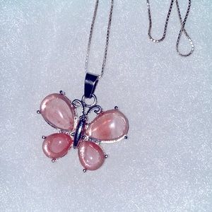 Hippie Boho Natural Cherry Quartz Crystal Butterfly 🦋 Silver 16” Neck…